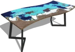 Casa Padrino Luxus Esstisch Mehrfarbig / Schwarz 170 x 80 x H. 74 cm - Moderner Küchentisch mit gebogener Lavastein Tischplatte und Edelstahl Gestell - Esszimmmer Möbel - Luxus Qualität
