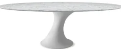 Casa Padrino Luxus Esstisch Matt Weiß 290 x 130 x H. 75 cm - Ovaler Esszimmertisch mit hochwertiger Carrara Marmor Tischplatte - Moderne Esszimmer Möbel - Luxus Qualität - Made in Italy