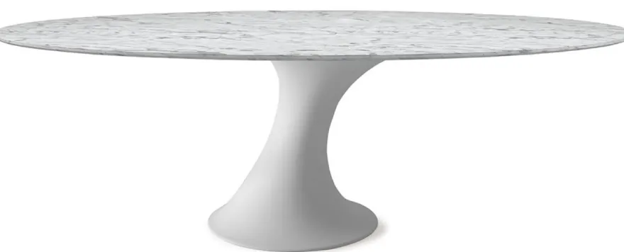 Casa Padrino Luxus Esstisch Matt Weiß 290 x 130 x H. 75 cm - Ovaler Esszimmertisch mit hochwertiger Carrara Marmor Tischplatte - Moderne Esszimmer Möbel - Luxus Qualität - Made in Italy