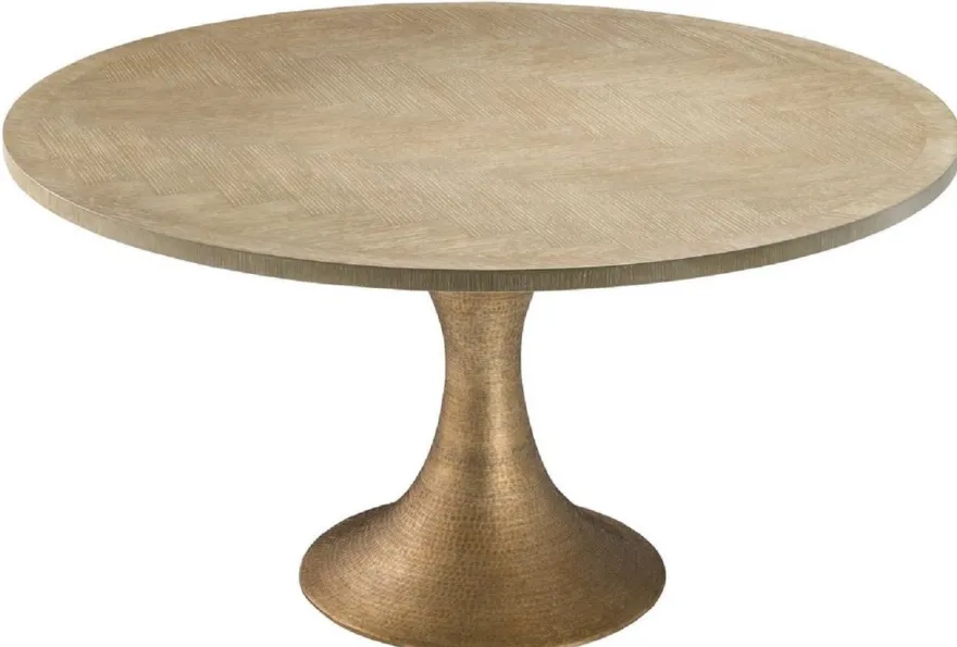 Casa Padrino Luxus Esstisch Naturfarben / Messing Ø 140 x H. 76 cm - Runder Küchentisch - Luxus Esszimmer Möbel