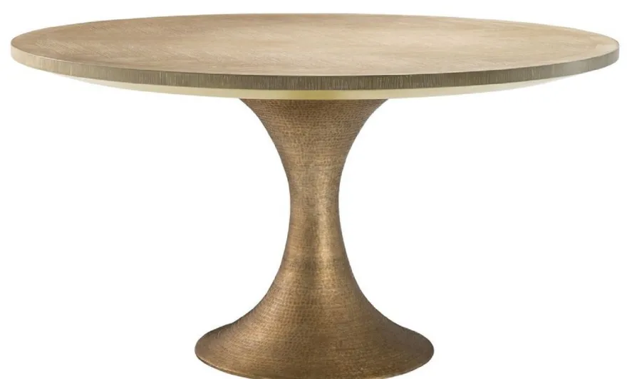 Casa Padrino Luxus Esstisch Naturfarben / Messing Ø 140 x H. 76 cm - Runder Küchentisch - Luxus Esszimmer Möbel