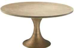 Casa Padrino Luxus Esstisch Naturfarben / Messing Ø 140 x H. 76 cm - Runder Küchentisch - Luxus Esszimmer Möbel