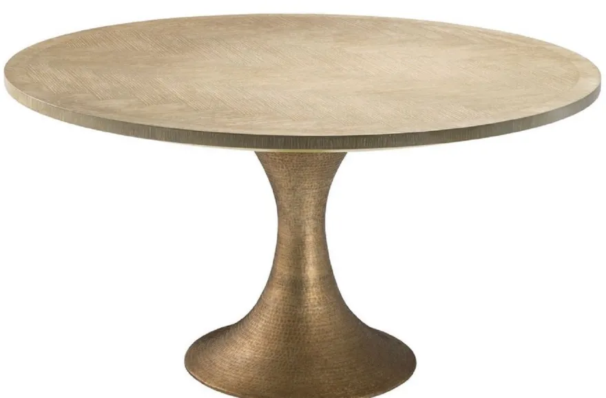 Casa Padrino Luxus Esstisch Naturfarben / Messing Ø 140 x H. 76 cm - Runder Küchentisch - Luxus Esszimmer Möbel