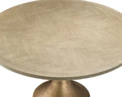 Casa Padrino Luxus Esstisch Naturfarben / Messing Ø 140 x H. 76 cm - Runder Küchentisch - Luxus Esszimmer Möbel