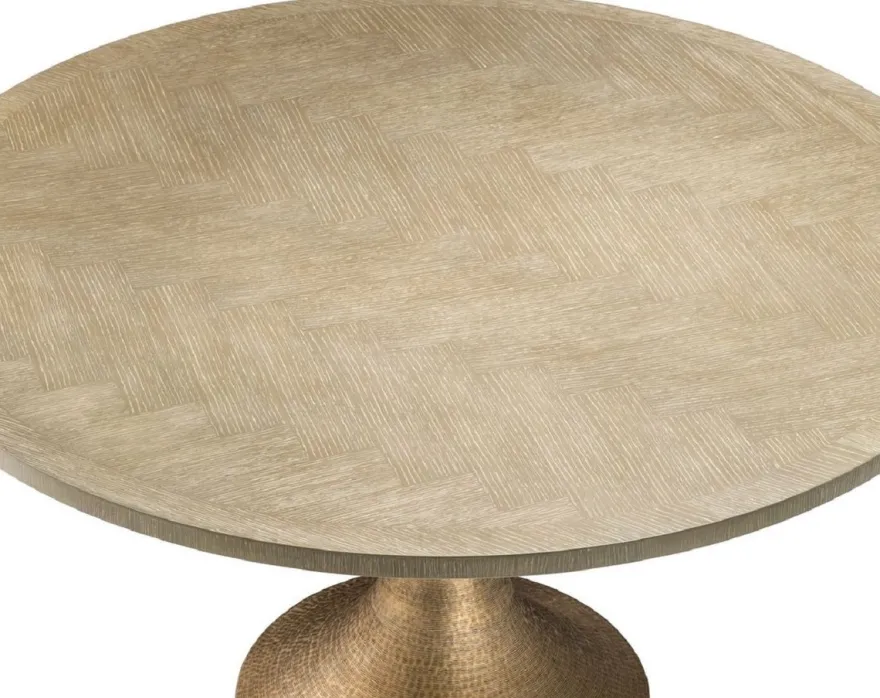 Casa Padrino Luxus Esstisch Naturfarben / Messing Ø 140 x H. 76 cm - Runder Küchentisch - Luxus Esszimmer Möbel