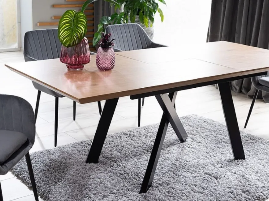Casa Padrino Luxus Esstisch Naturfarben / Matt Schwarz 160-200 x 90 x H. 76 cm - Ausziehbarer Küchentisch - Esszimmer Möbel - Küchen Möbel - Luxus Möbel