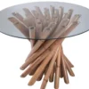 Casa Padrino Luxus Esstisch Naturfarben Ø 120 x H. 80 cm - Runder Bambus Küchentisch mit Glasplatte - Esszimmer Möbel - Bambus Möbel - Luxus Möbel - Luxus Esszimmer Einrichtung