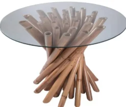 Casa Padrino Luxus Esstisch Naturfarben Ø 120 x H. 80 cm - Runder Bambus Küchentisch mit Glasplatte - Esszimmer Möbel - Bambus Möbel - Luxus Möbel - Luxus Esszimmer Einrichtung