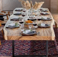 Casa Padrino Luxus Esstisch Naturfarben / Schwarz 400 x 100-120 x H. 76 cm - Rechteckiger Küchentisch mit Massivholz Tischplatte - Esszimmer Möbel - Küchen Möbel - Luxus Möbel - Luxus Einrichtung