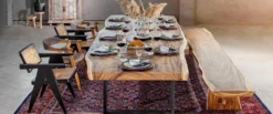 Casa Padrino Luxus Esstisch Naturfarben / Schwarz 400 x 100-120 x H. 76 cm - Rechteckiger Küchentisch mit Massivholz Tischplatte - Esszimmer Möbel - Küchen Möbel - Luxus Möbel - Luxus Einrichtung