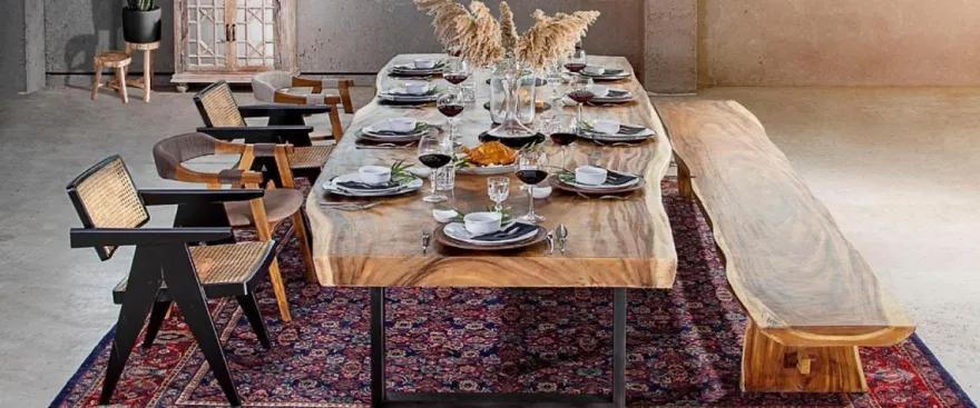 Casa Padrino Luxus Esstisch Naturfarben / Schwarz 400 x 100-120 x H. 76 cm - Rechteckiger Küchentisch mit Massivholz Tischplatte - Esszimmer Möbel - Küchen Möbel - Luxus Möbel - Luxus Einrichtung