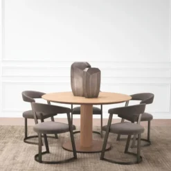 Casa Padrino Luxus Esstisch Naturfarben / Bronze Ø 132 cm - Esszimmer Möbel