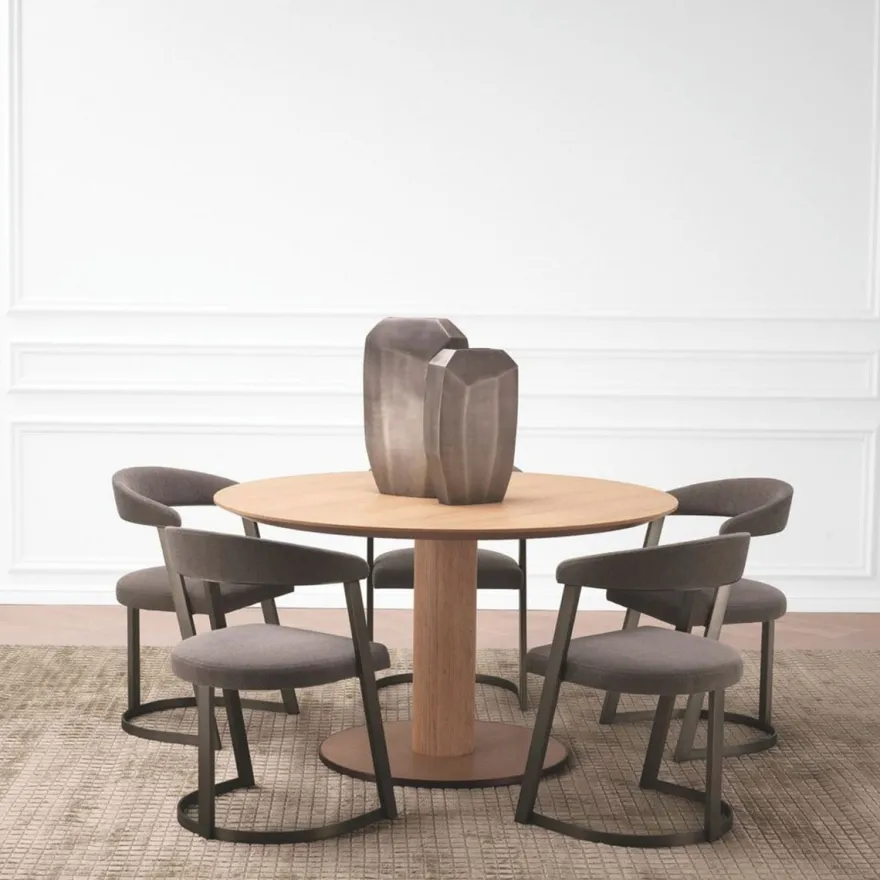 Casa Padrino Luxus Esstisch Naturfarben / Bronze Ø 132 cm - Esszimmer Möbel