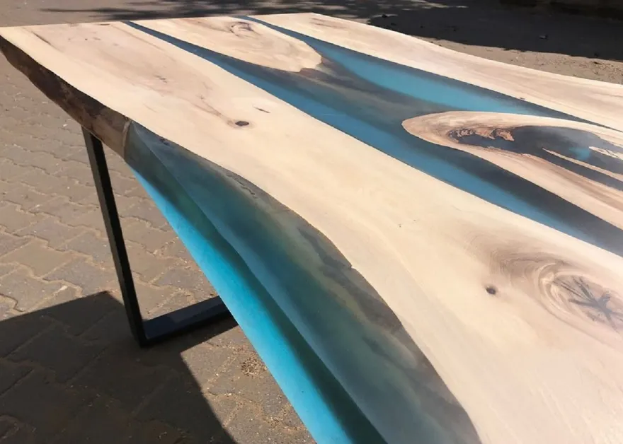 Casa Padrino Luxus Esstisch Naturfarben / Blau / Schwarz 160 cm