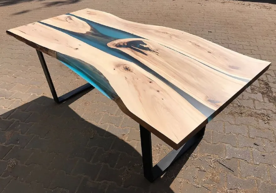 Casa Padrino Luxus Esstisch Naturfarben / Blau / Schwarz 160 cm