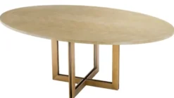 Casa Padrino Luxus Esstisch Naturfarben / Messing 200 x 120 x H. 76 cm - Ovaler Küchentisch - Luxus Esszimmer Möbel
