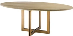Casa Padrino Luxus Esstisch Naturfarben / Messing 200 x 120 x H. 76 cm - Ovaler Küchentisch - Luxus Esszimmer Möbel