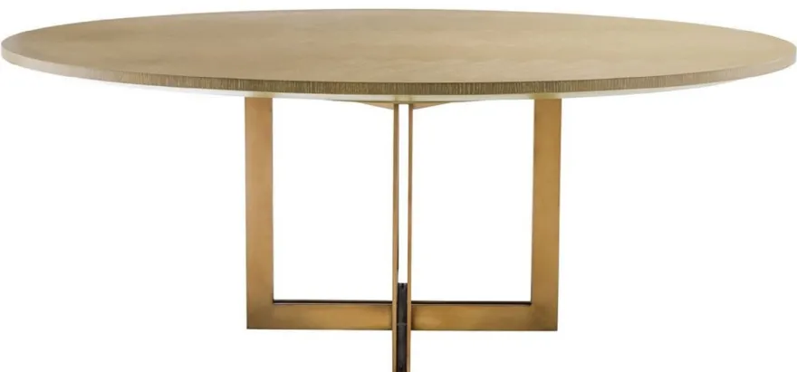 Casa Padrino Luxus Esstisch Naturfarben / Messing 200 x 120 x H. 76 cm - Ovaler Küchentisch - Luxus Esszimmer Möbel