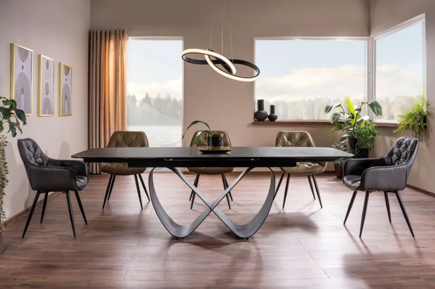 Casa Padrino Luxus Esstisch Schwarz / Matt Schwarz 160-240 x 95 x H. 76 cm - Ausziehbarer Küchentisch mit gehärteter Glaskeramik Tischplatte - Esszimmer Möbel - Luxus Möbel