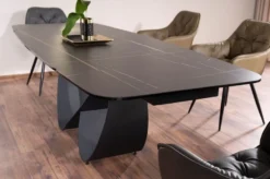 Casa Padrino Luxus Esstisch Schwarz / Matt Schwarz 160-240 x 95 x H. 76 cm - Ausziehbarer Küchentisch mit gehärteter Glaskeramik Tischplatte - Esszimmer Möbel - Luxus Möbel