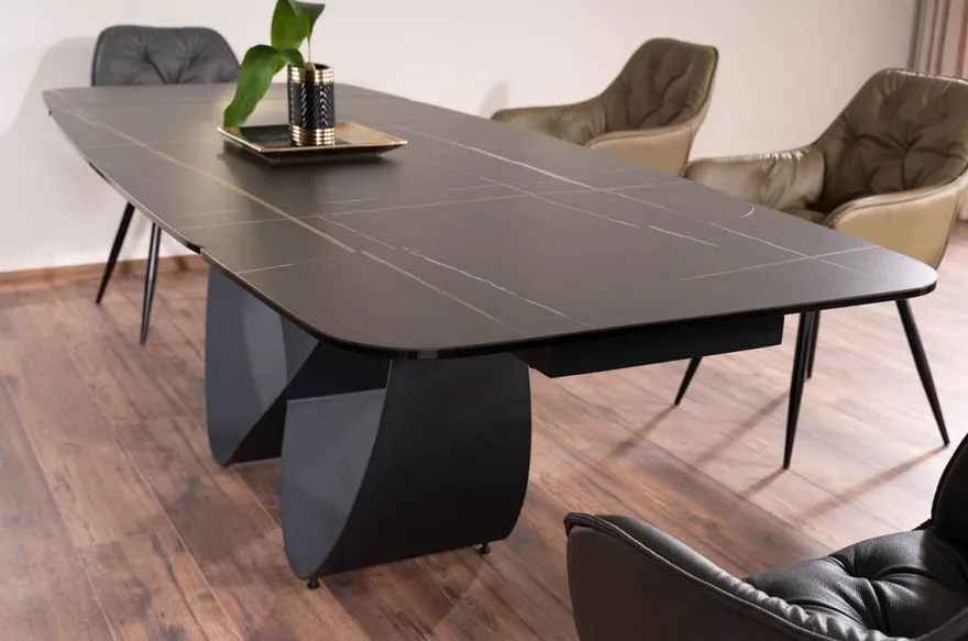 Casa Padrino Luxus Esstisch Schwarz / Matt Schwarz 160-240 x 95 x H. 76 cm - Ausziehbarer Küchentisch mit gehärteter Glaskeramik Tischplatte - Esszimmer Möbel - Luxus Möbel