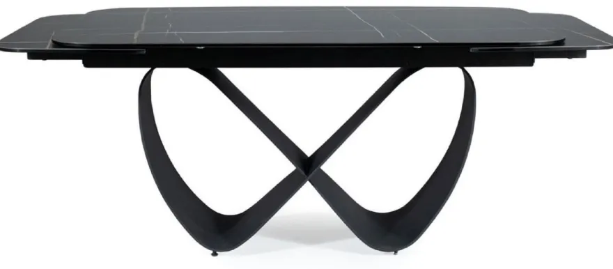 Casa Padrino Luxus Esstisch Schwarz / Matt Schwarz 160-240 x 95 x H. 76 cm - Ausziehbarer Küchentisch mit gehärteter Glaskeramik Tischplatte - Esszimmer Möbel - Luxus Möbel