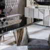 Casa Padrino Luxus Esstisch Schwarz / Silber 200 x 100 x H. 76 cm - Rechteckiger Esszimmertisch mit Glasplatte - Esszimmer Möbel - Luxus Möbel - Luxus Esszimmer Einrichtung
