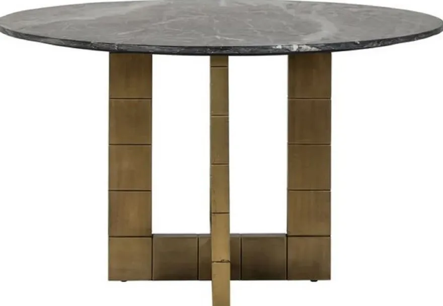 Casa Padrino Luxus Esstisch Schwarz / Gold Ø 130 x H. 76 cm - Runder Küchentisch mit Marmorplatte - Esszimmer Möbel - Luxus Möbel