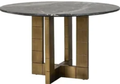 Casa Padrino Luxus Esstisch Schwarz / Gold Ø 130 x H. 76 cm - Runder Küchentisch mit Marmorplatte - Esszimmer Möbel - Luxus Möbel