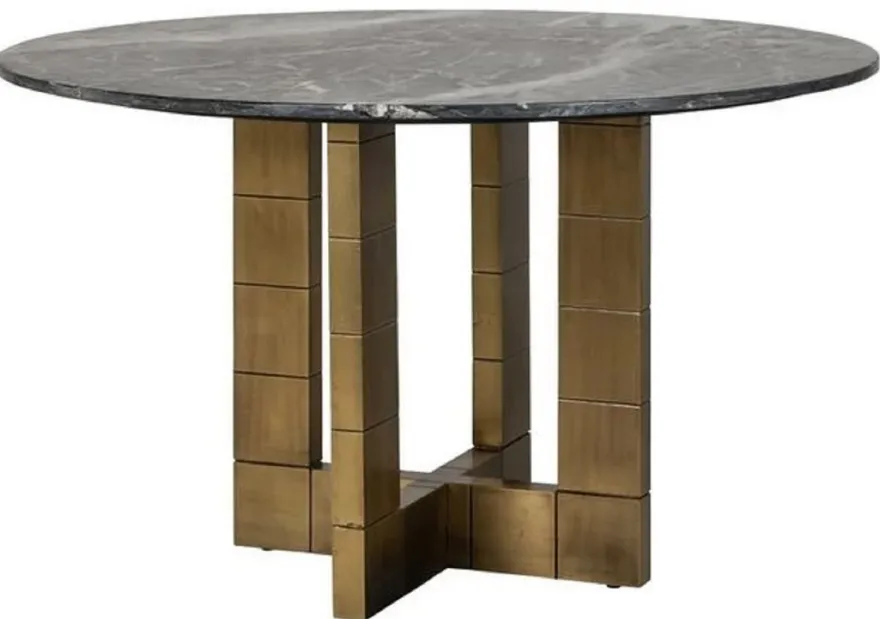 Casa Padrino Luxus Esstisch Schwarz / Gold Ø 130 x H. 76 cm - Runder Küchentisch mit Marmorplatte - Esszimmer Möbel - Luxus Möbel