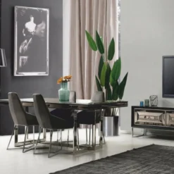 Casa Padrino Luxus Esstisch Schwarz / Silber 208 cm - Luxus Esszimmer Möbel