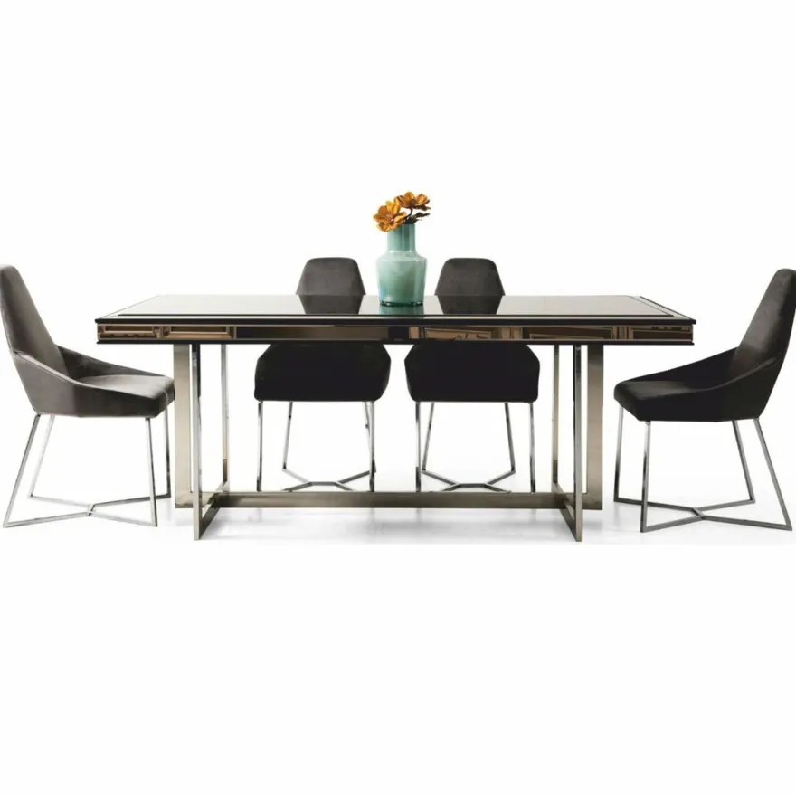 Casa Padrino Luxus Esstisch Schwarz / Silber 208 cm - Luxus Esszimmer Möbel