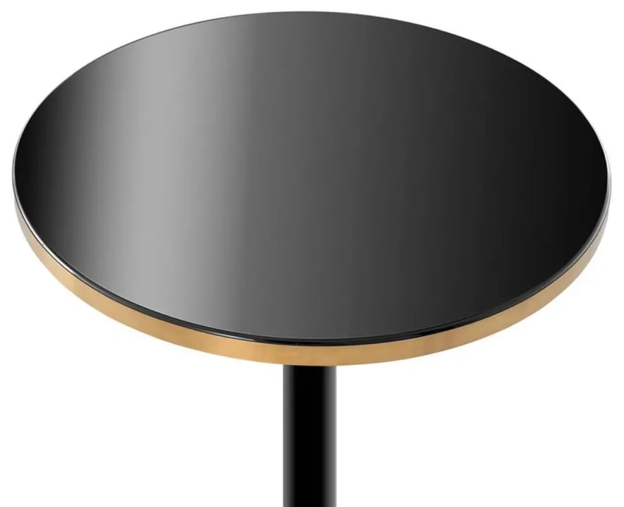 Casa Padrino Luxus Esstisch Schwarz / Messing Ø 60 x H. 75,5 cm - Luxus Esszimmermöbel
