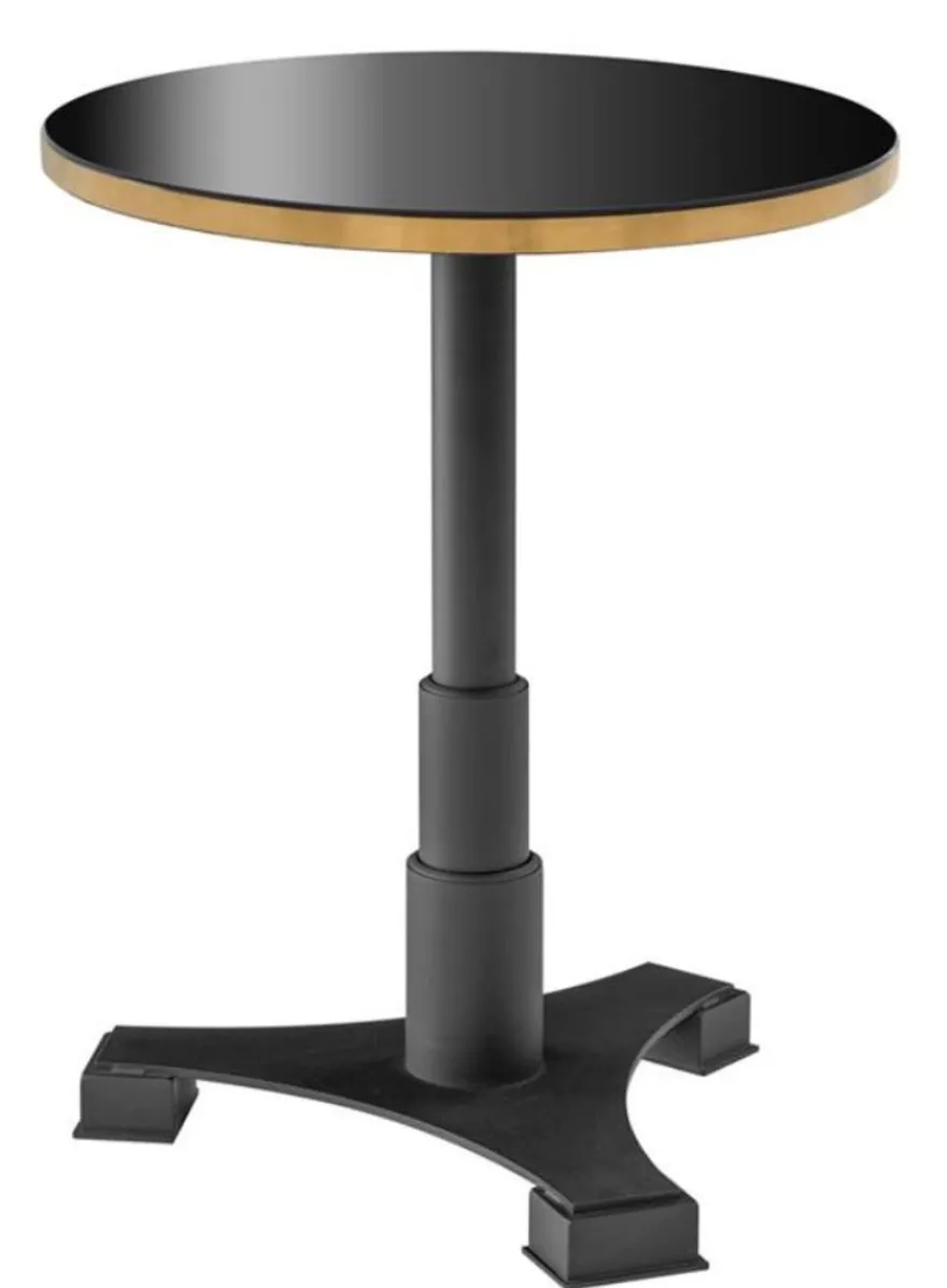 Casa Padrino Luxus Esstisch Schwarz / Messing Ø 60 x H. 75,5 cm - Luxus Esszimmermöbel
