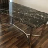 Casa Padrino Luxus Esstisch Schwarz / Silber 200 x 100 x H. 75 cm - Moderner Küchentisch mit Marmor Tischplatte und Edelstahl Gestell - Luxus Esszimmer Möbel