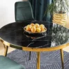 Casa Padrino Luxus Esstisch Schwarz / Gold Ø 100 x H. 75 cm - Runder Esszimmertisch mit Glasplatte in Marmoroptik - Esszimmer Möbel - Küchen Möbel
