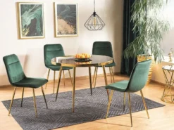 Casa Padrino Luxus Esstisch Schwarz / Gold Ø 100 x H. 75 cm - Runder Esszimmertisch mit Glasplatte in Marmoroptik - Esszimmer Möbel - Küchen Möbel