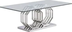 Casa Padrino Luxus Esstisch Silber 220 x 120 x H. 75 cm - Rechteckiger Metall Esszimmertisch mit Glasplatte - Esszimmer Möbel - Luxus Möbel
