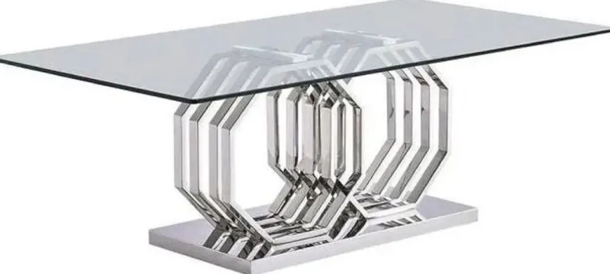 Casa Padrino Luxus Esstisch Silber 220 x 120 x H. 75 cm - Rechteckiger Metall Esszimmertisch mit Glasplatte - Esszimmer Möbel - Luxus Möbel