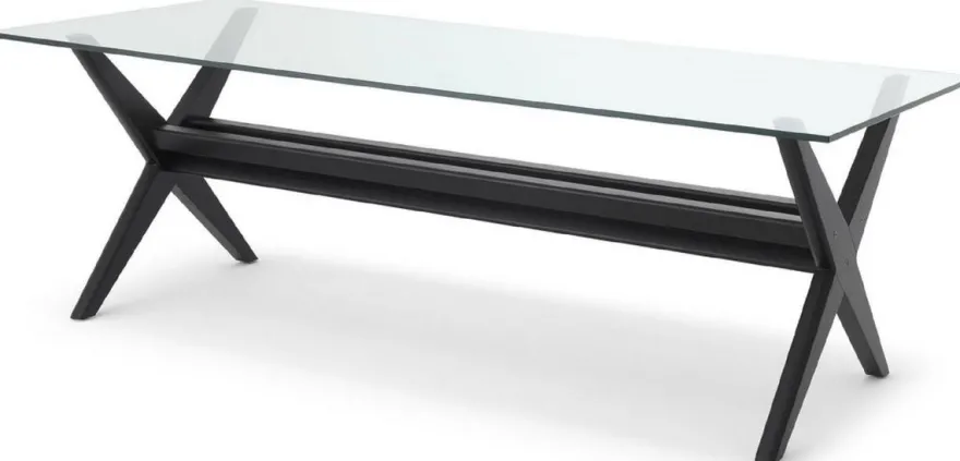 Casa Padrino Luxus Esstisch Schwarz 230 x 100 x H. 77 cm - Massivholz Küchentisch mit Glasplatte - Rechteckiger Esszimmertisch - Luxus Esszimmer Möbel