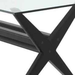 Casa Padrino Luxus Esstisch Schwarz 230 x 100 x H. 77 cm - Massivholz Küchentisch mit Glasplatte - Rechteckiger Esszimmertisch - Luxus Esszimmer Möbel