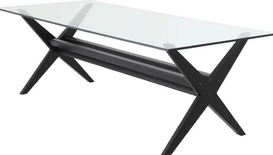Casa Padrino Luxus Esstisch Schwarz 230 x 100 x H. 77 cm - Massivholz Küchentisch mit Glasplatte - Rechteckiger Esszimmertisch - Luxus Esszimmer Möbel