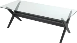 Casa Padrino Luxus Esstisch Schwarz 230 x 100 x H. 77 cm - Massivholz Küchentisch mit Glasplatte - Rechteckiger Esszimmertisch - Luxus Esszimmer Möbel