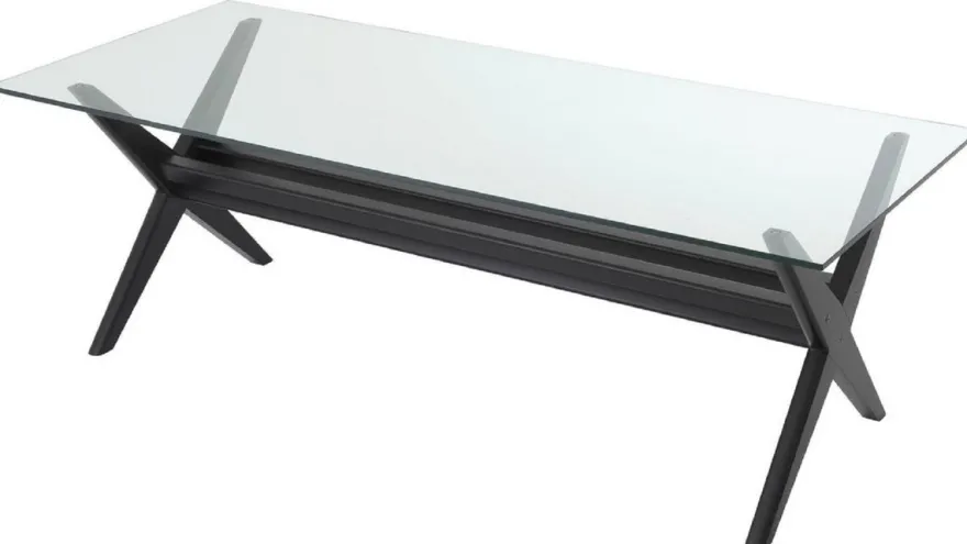 Casa Padrino Luxus Esstisch Schwarz 230 x 100 x H. 77 cm - Massivholz Küchentisch mit Glasplatte - Rechteckiger Esszimmertisch - Luxus Esszimmer Möbel