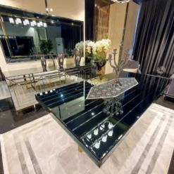 Casa Padrino Luxus Esstisch Silber / Gold 200 x 100 x H. 77 cm - Verspiegelter Küchentisch - Verspiegelte Luxus Esszimmer Möbel