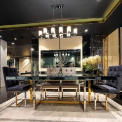 Casa Padrino Luxus Esstisch Silber / Gold 200 x 100 x H. 77 cm - Verspiegelter Küchentisch - Verspiegelte Luxus Esszimmer Möbel