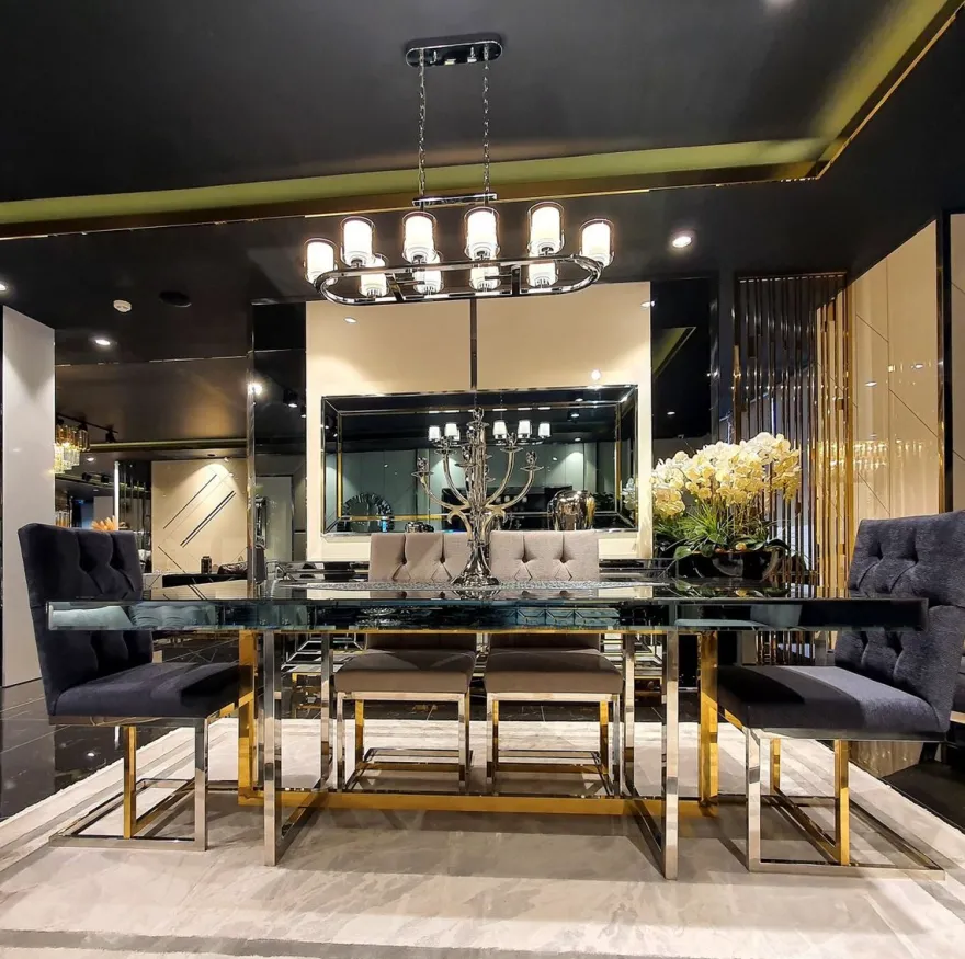 Casa Padrino Luxus Esstisch Silber / Gold 200 x 100 x H. 77 cm - Verspiegelter Küchentisch - Verspiegelte Luxus Esszimmer Möbel