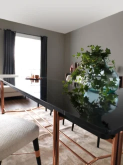Casa Padrino Luxus Esstisch Schwarz / Kupfer 240 x 100 x H. 75 cm - Rechteckiger Esszimmertisch mit Marmorplatte - Esszimmer Möbel - Luxus Möbel - Luxus Esszimmer Einrichtung