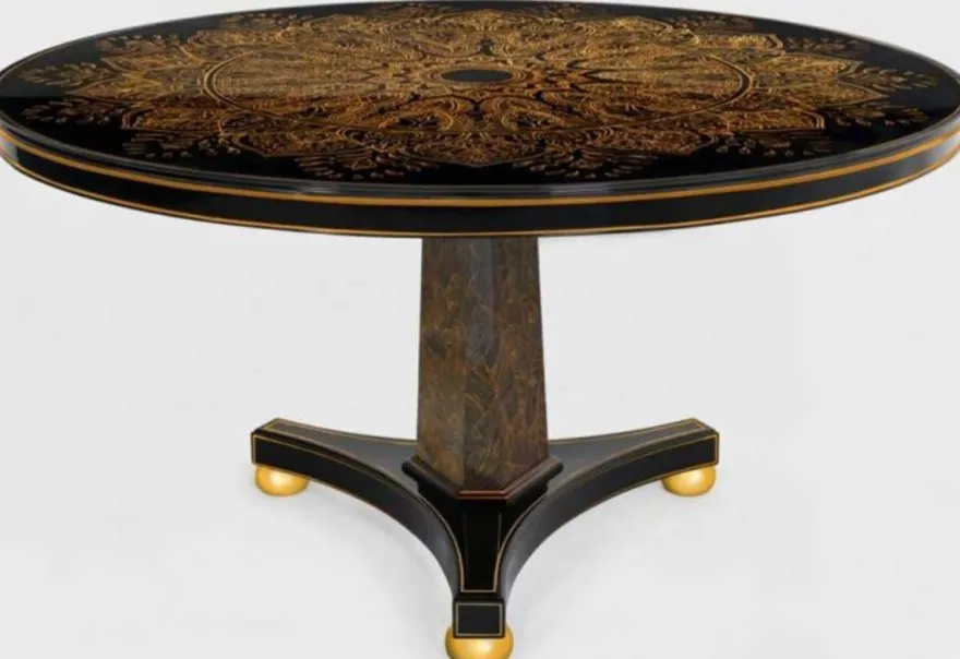 Casa Padrino Luxus Esstisch Schwarz / Bronzefarben / Gold Ø 150 x H. 78 cm - Runder Massivholz Küchentisch - Esszimmertisch - Luxus Esszimmer Möbel