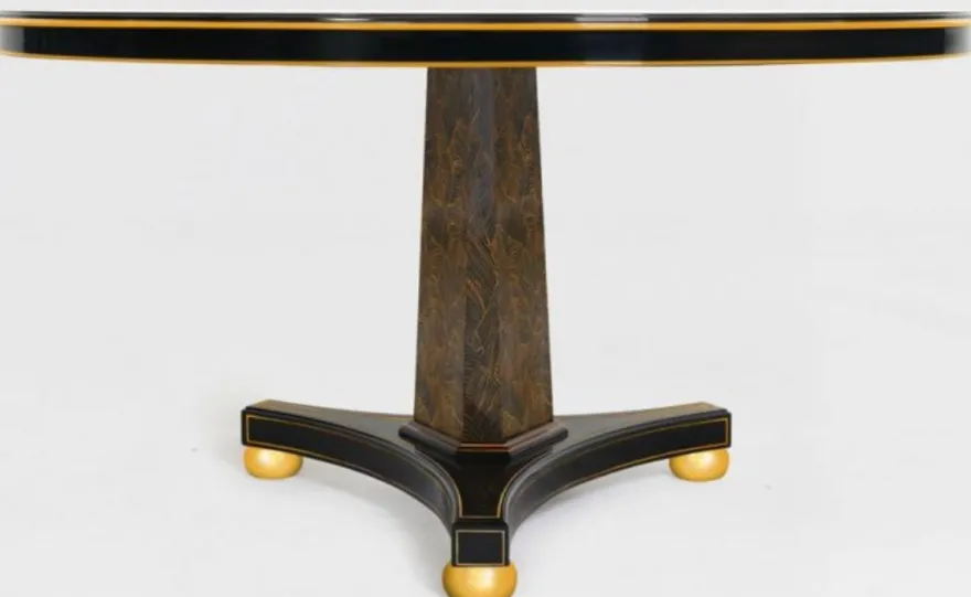 Casa Padrino Luxus Esstisch Schwarz / Bronzefarben / Gold Ø 150 x H. 78 cm - Runder Massivholz Küchentisch - Esszimmertisch - Luxus Esszimmer Möbel